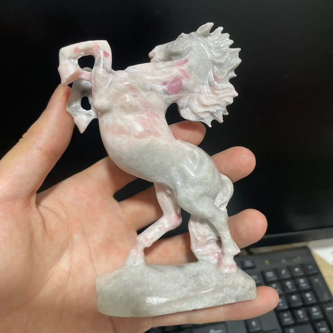 Pink Opal Rearing Horse Carving