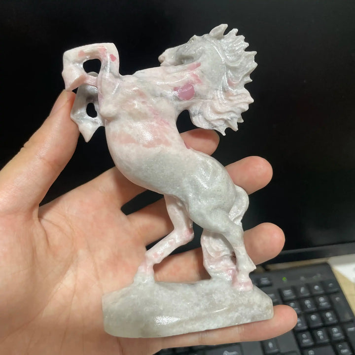Pink Opal Rearing Horse Carving