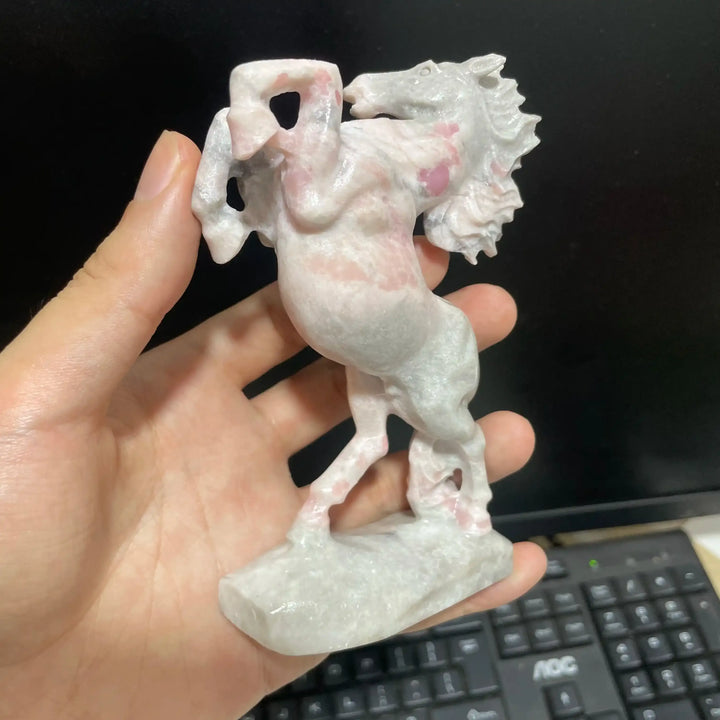Pink Opal Rearing Horse Carving