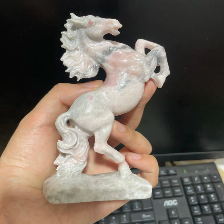 Pink Opal Rearing Horse Carving