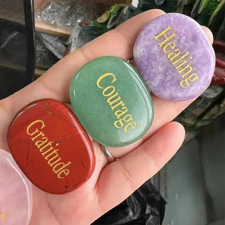 Polished Inspirational Words Crystal Palm Stones
