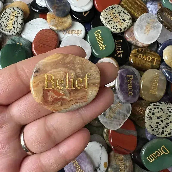 Polished Inspirational Words Crystal Palm Stones
