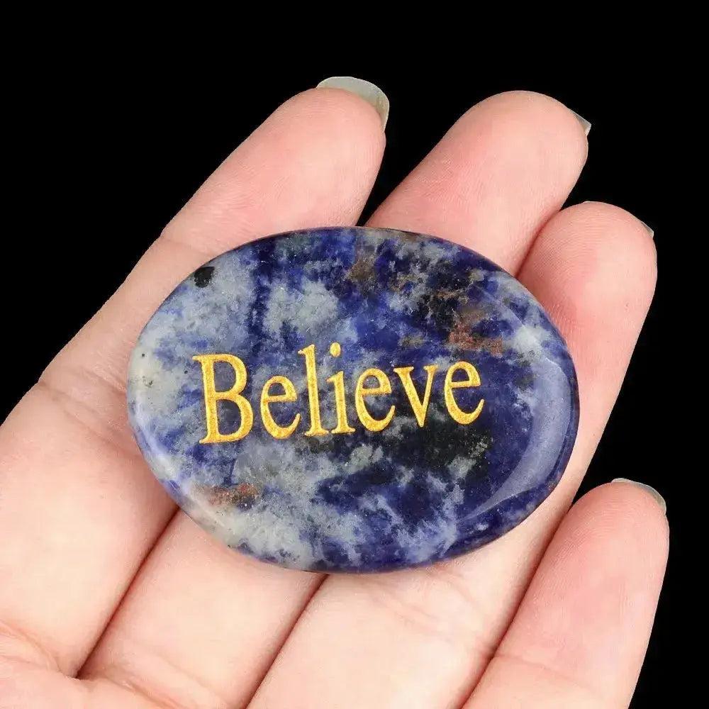 Polished Inspirational Words Crystal Palm Stones
