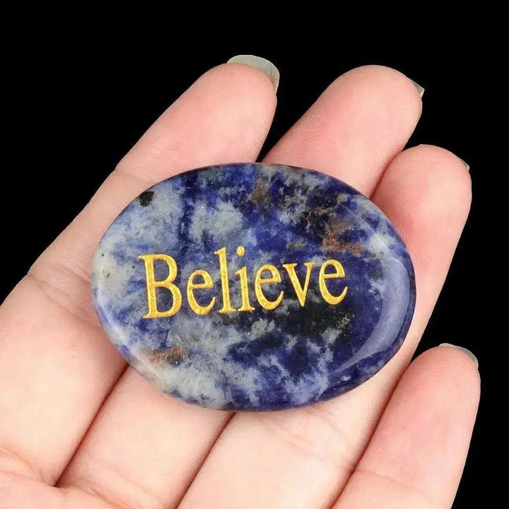 Polished Inspirational Words Crystal Palm Stones