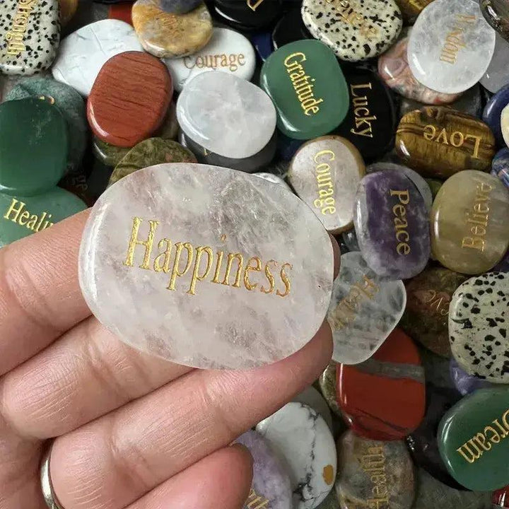 Polished Inspirational Words Crystal Palm Stones
