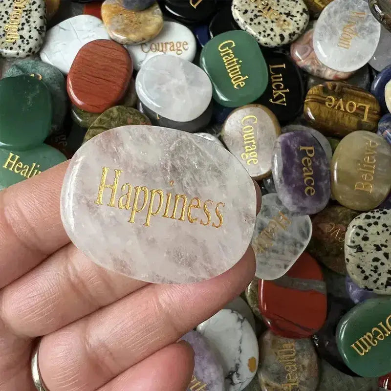 Polished Inspirational Words Crystal Palm Stones-Palm Stones-Ali-Happiness-Crystal Destiny