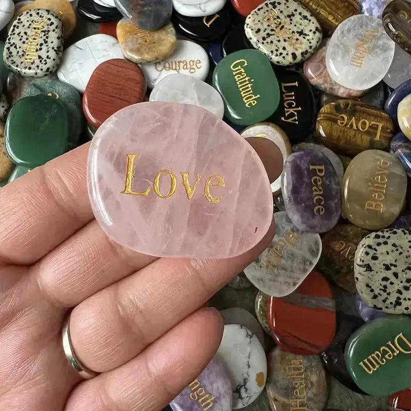 Polished Inspirational Words Crystal Palm Stones