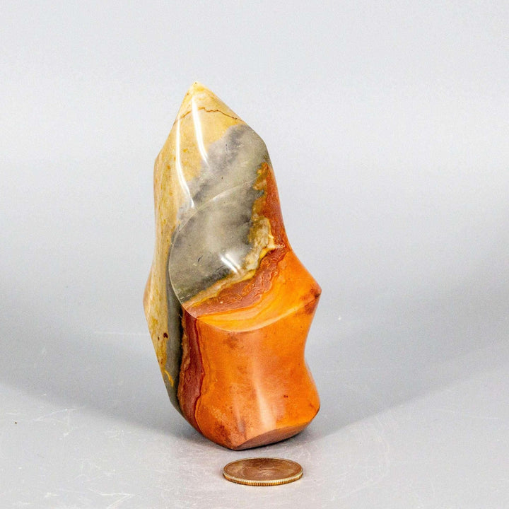 Premium Polychrome Jasper Flame with earthy reds, warm browns, and creamy whites in flowing, organic patterns.