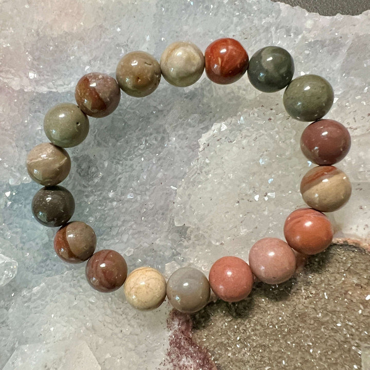Polychrome Jasper Protection Beaded Bracelet-Bracelets-Crystal Destiny-Polychrome Jasper-6.5"-10mm-Crystal Destiny
