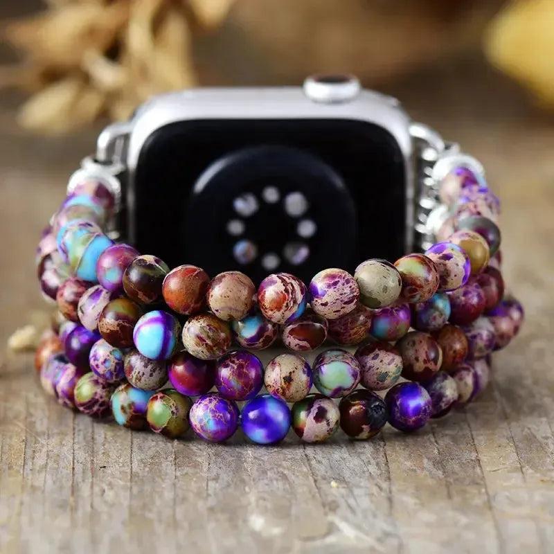 Crystal Destiny's Purple Jasper Multi-Layer Apple iWatch Band with rich purple tones and natural earthy patterns.