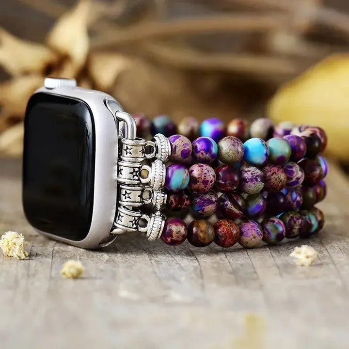 Purple Jasper Multi-Layer Apple iWatch Band with rich purple, blue, and earthy tones for emotional balance and spiritual connection.