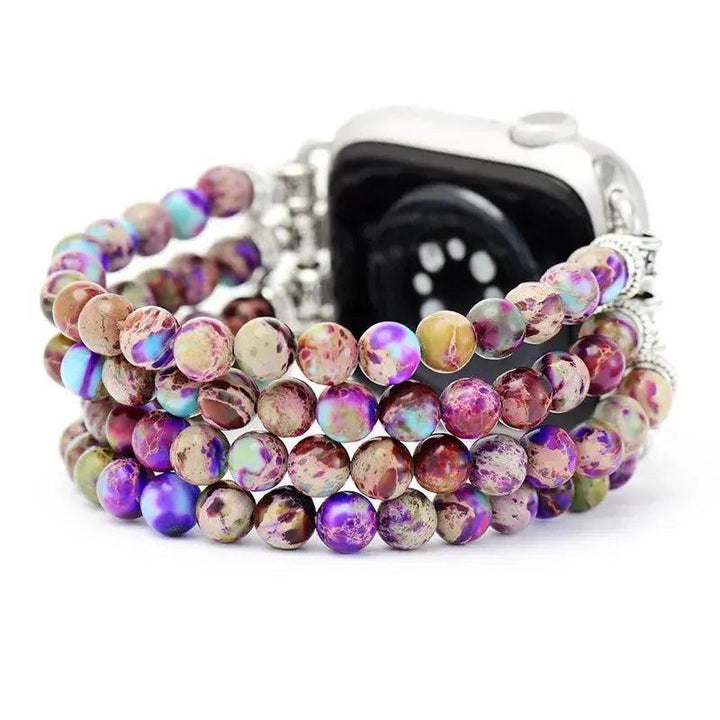 Purple Jasper Multi-Layer Apple iWatch Band with genuine purple jasper beads for emotional balance and spiritual connection.