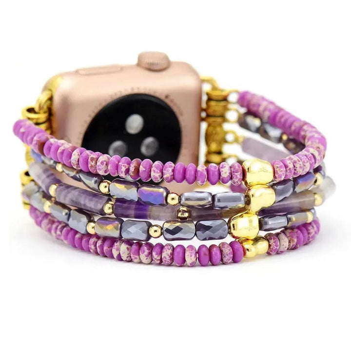 Purple Jasper Multi-Strand Apple iWatch Band by Crystal Destiny, featuring vibrant purple jasper and crystal beads.