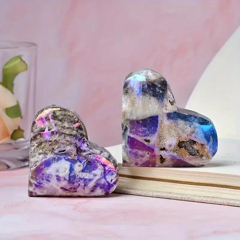 Sparkling purple Sphalerite druzy heart from Crystal Destiny, enhancing vitality and confidence.