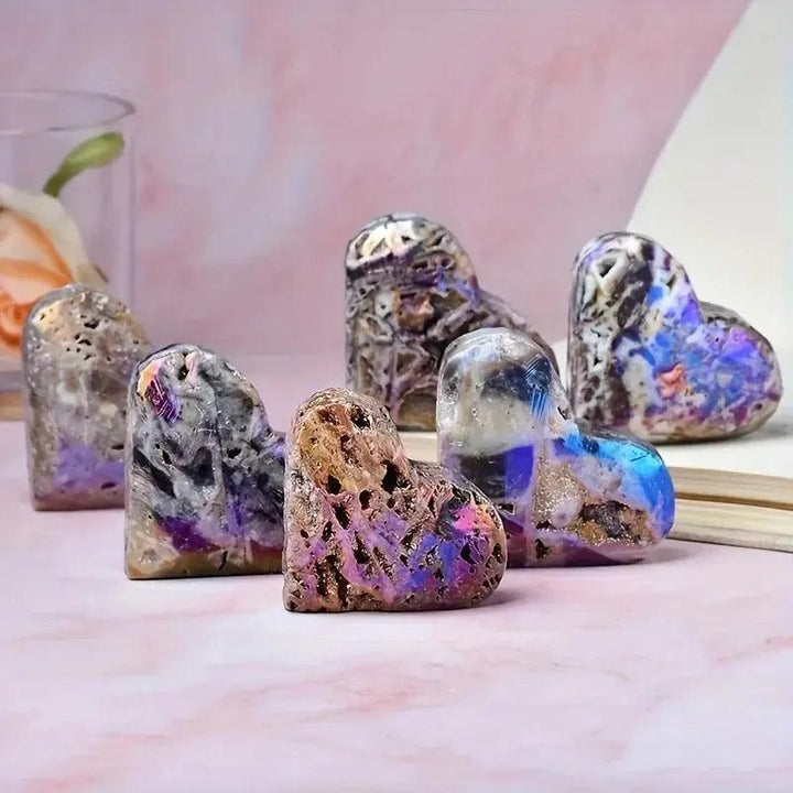 Sparkling purple Sphalerite druzy heart crystals from Crystal Destiny, enhancing vitality and confidence.