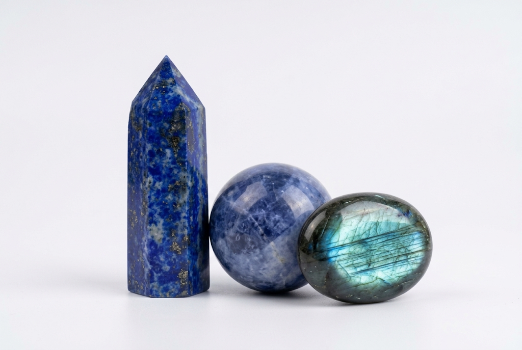 Purpose and Direction Crystal Bundle: Lapis Lazuli tower, Sodalite sphere and Labradorite palm stone