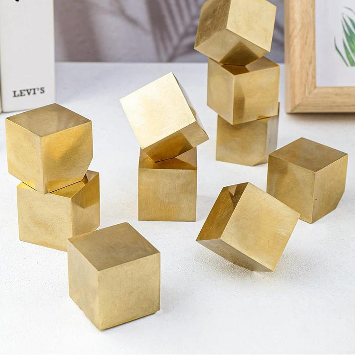 Pyrite Crystal Natural Cubic Block Specimen: Brilliant metallic gold cubes, polished for abundance and confidence.