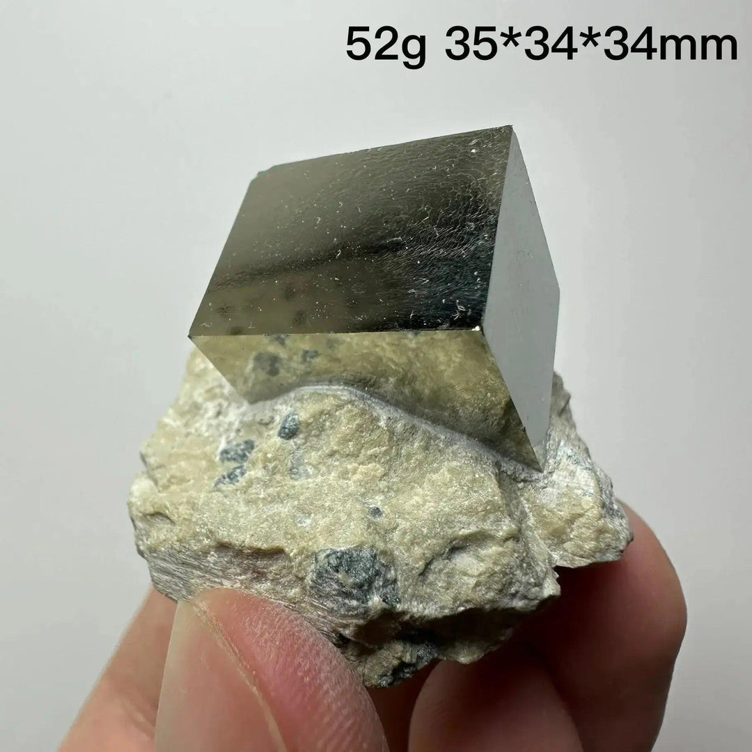 Crystal Destiny's Pyrite Cube Crystal Specimen: metallic gold, naturally formed cubic crystal on matrix, 52g.