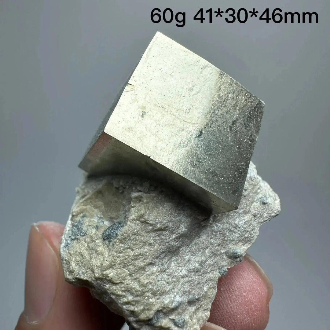 Metallic gold Pyrite Cube Crystal Specimen on matrix, showcasing natural geometric perfection from Crystal Destiny.