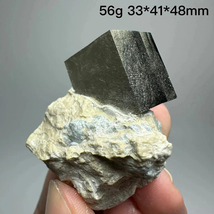 Metallic gold Pyrite Cube Crystal Specimen from Crystal Destiny, naturally formed on matrix, 56g.