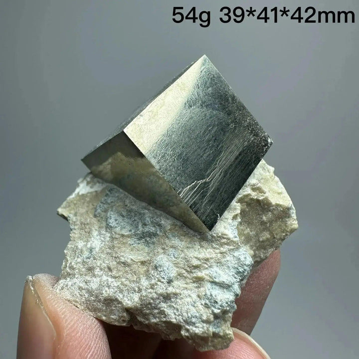 Crystal Destiny's Pyrite Cube Crystal Specimen, a metallic gold, naturally formed cubic crystal on matrix.