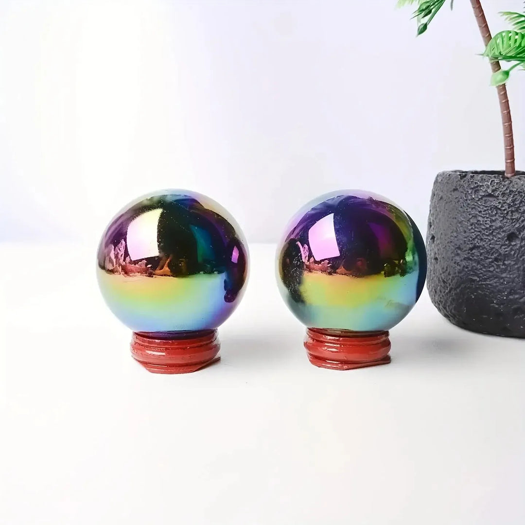Rainbow Aura Obsidian Crystal Sphere