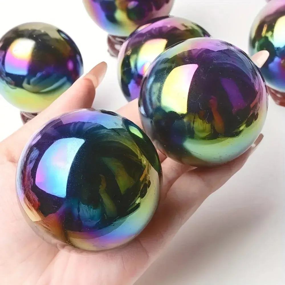 Rainbow Aura Obsidian Crystal Sphere
