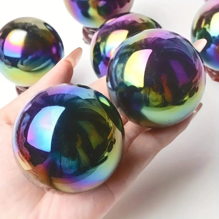 Rainbow Aura Obsidian Crystal Sphere