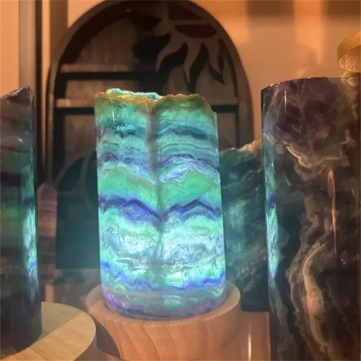 Rainbow Fluorite Crystal Lamp Polished Natural Stone