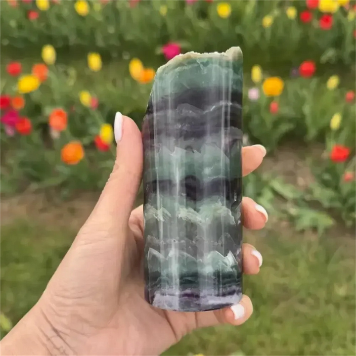Rainbow Fluorite Crystal Lamp Polished Natural Stone