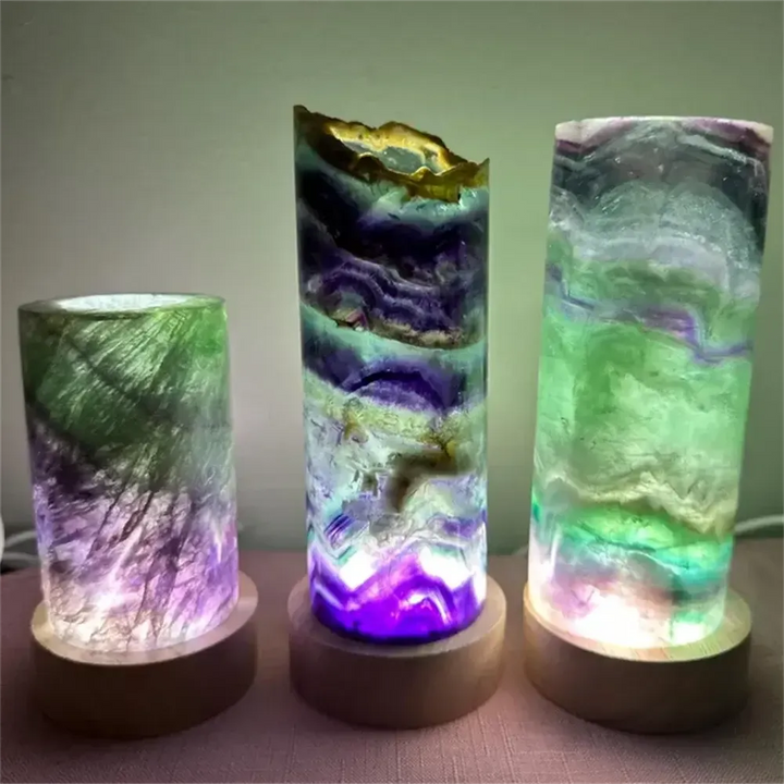 Rainbow Fluorite Crystal Lamp Polished Natural Stone