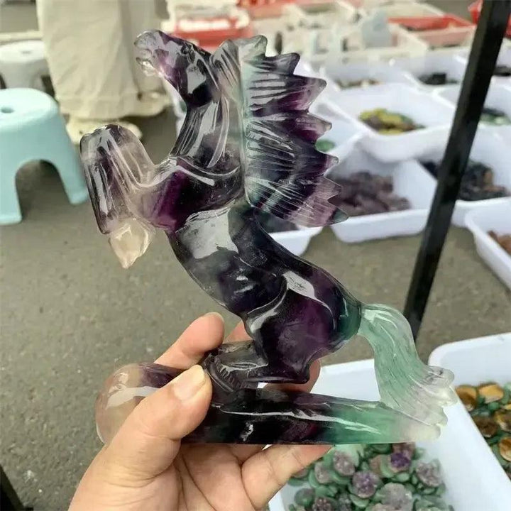 Rainbow Fluorite Horse Carving