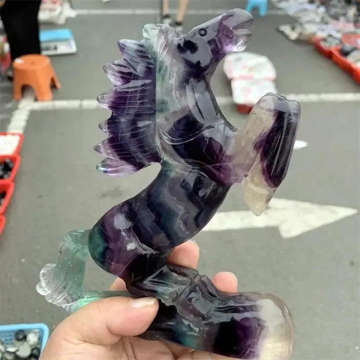 Rainbow Fluorite Horse Carving