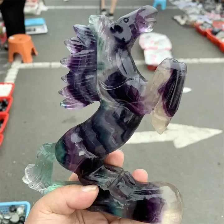 Rainbow Fluorite Horse Carving-Carvings-Crystal Destiny-Rainbow Fluorite-150-200mm-Crystal Destiny