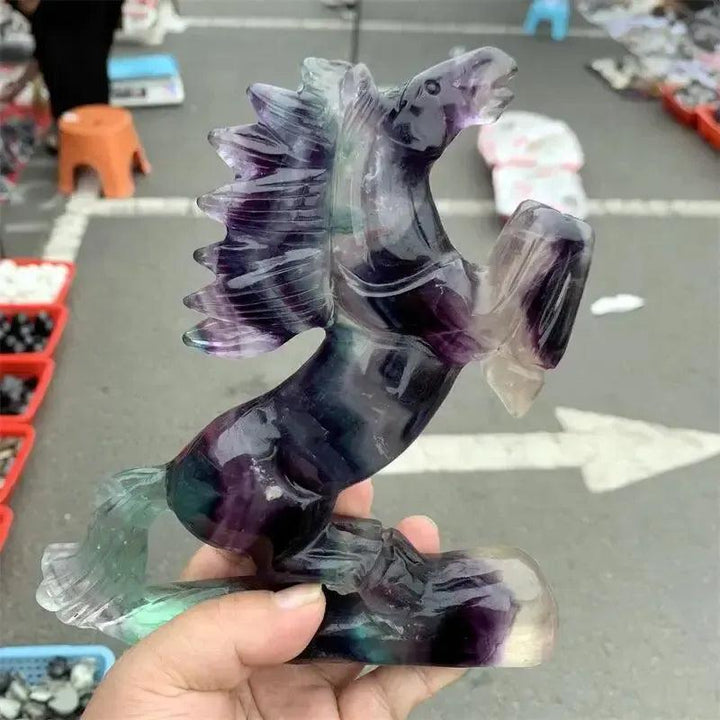 Rainbow Fluorite Horse Carving
