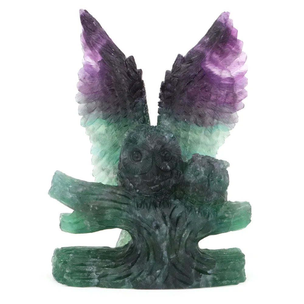 Rainbow Fluorite Owl Carving (5.7")