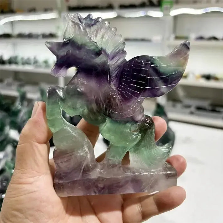 Rainbow Fluorite Unicorn Carving-Carvings-Ali-Rainbow Fluorite-130mm-Crystal Destiny
