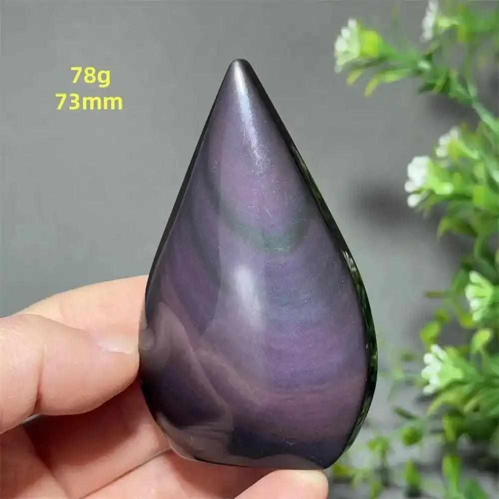 Rainbow Obsidian torch freeform with purple and green sheen, 73mm tall, perfect for grounding and protection.