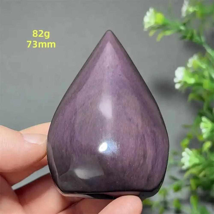 Polished Rainbow Obsidian torch freeform with a purple sheen, 73mm tall, perfect for grounding and protection.