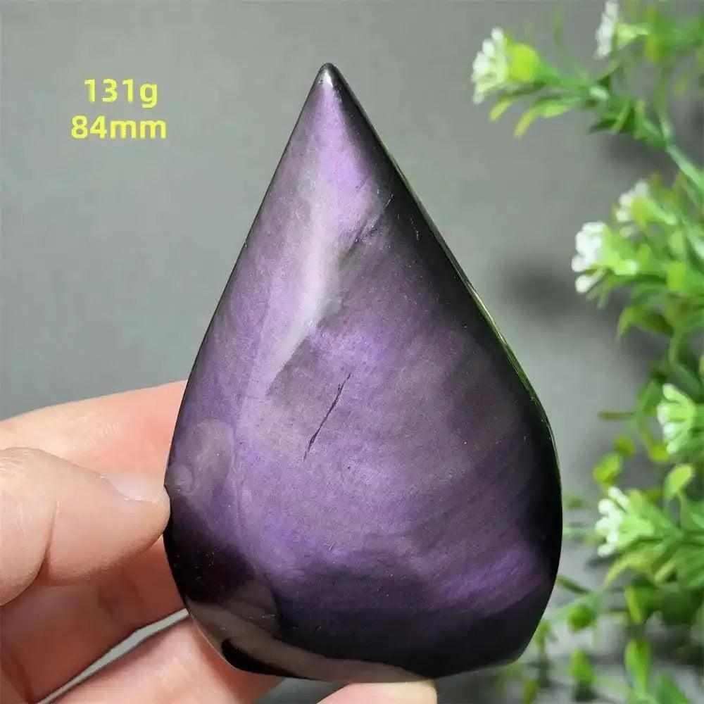Rainbow Obsidian torch freeform with a purple sheen, hand-polished volcanic glass for grounding and protection.