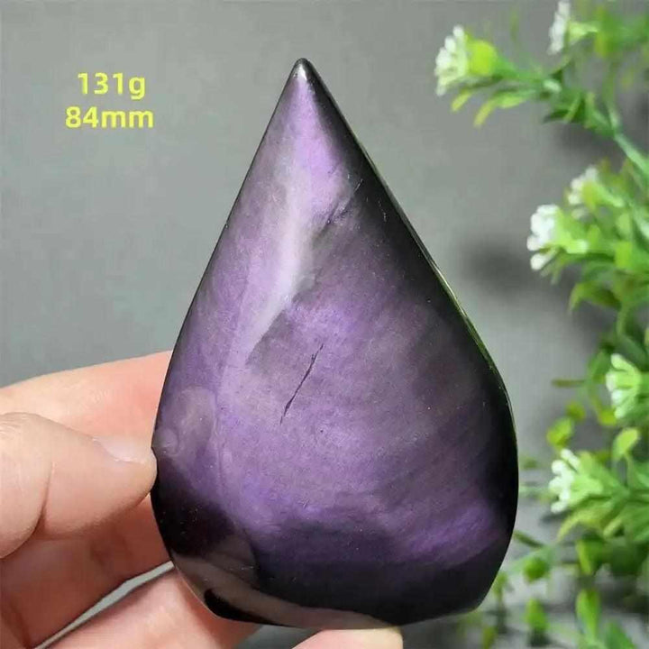 Rainbow Obsidian torch freeform with a purple sheen, hand-polished volcanic glass for grounding and protection.