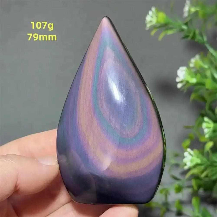 Rainbow Obsidian torch freeform with purple, green, and gold sheen, 79mm tall, perfect for grounding and protection.