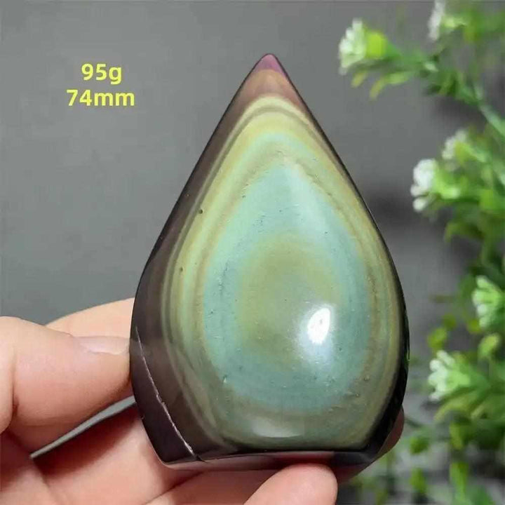 Rainbow Obsidian torch freeform with purple, green, and gold flashes, 74mm tall, for grounding and protection.