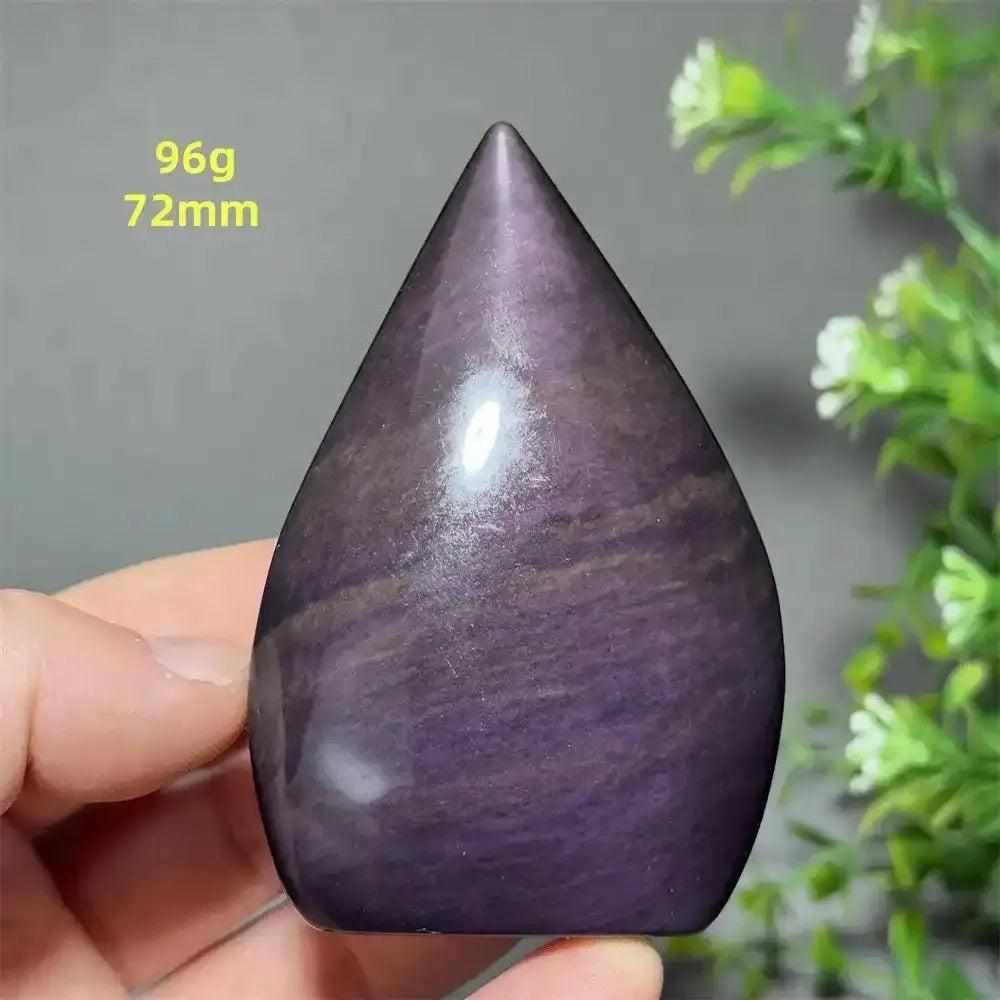 Polished Rainbow Obsidian torch freeform with purple sheen, 72mm tall, perfect for grounding and protection.
