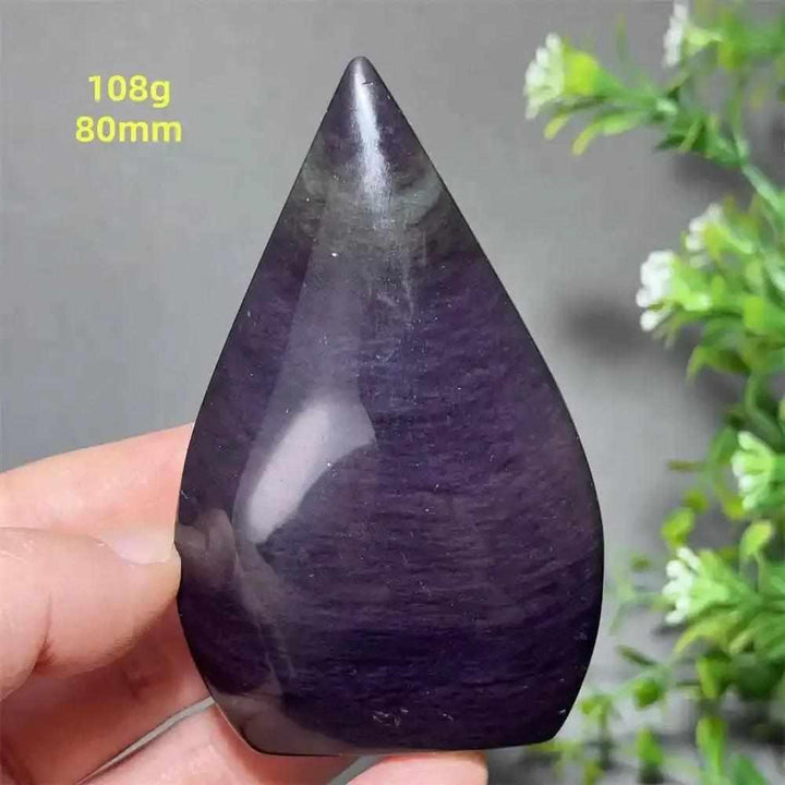 Polished Rainbow Obsidian torch freeform with purple and black volcanic glass, perfect for grounding and protection.