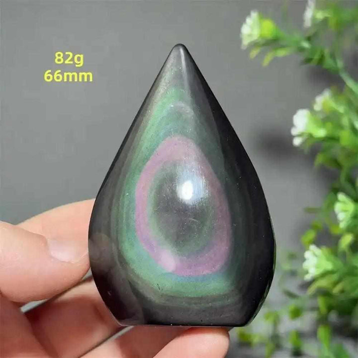 Rainbow Obsidian torch freeform with purple, green, and gold sheen, 82g and 66mm, for grounding and protection.
