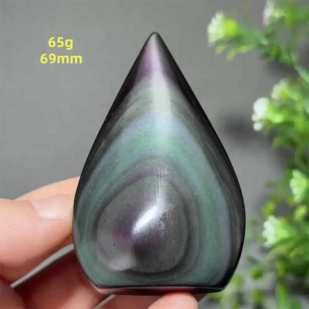 Rainbow Obsidian torch freeform with purple, green, and gold flashes in a grounding, flame-shaped volcanic glass design.
