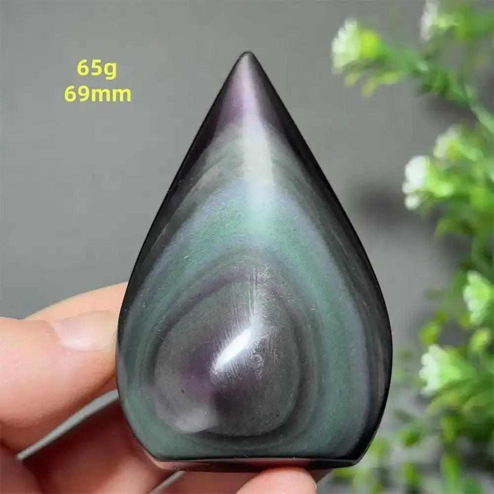 Rainbow Obsidian torch freeform with purple, green, and gold flashes in a grounding, flame-shaped volcanic glass design.