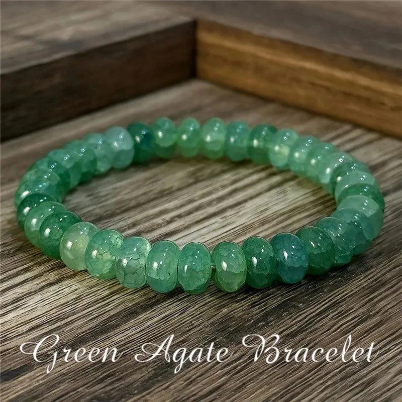 Handmade green agate crystal beaded bracelet, 180mm strand designed to balance and uplift your energy.