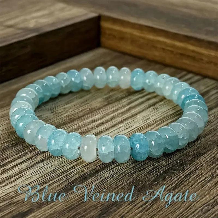 Handmade Blue Veined Agate crystal beaded bracelet, a calming 180mm gemstone strand for balance and protection.